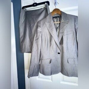 Anne Klein Suit Women's 10 Gray Pinstripe Wool Blazer Jacket Pencil Skirt Set M